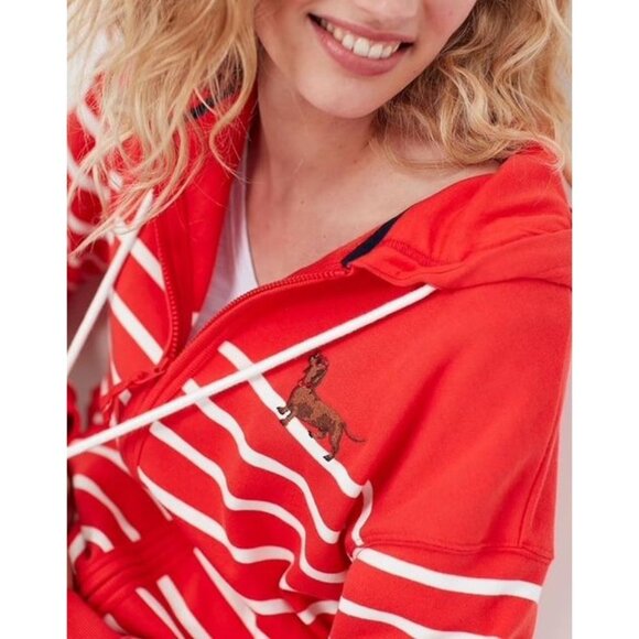 NWT Womens Joules Red & White Striped Zip-Up Hoodie w/Dachshund Embroidery - Picture 3 of 16